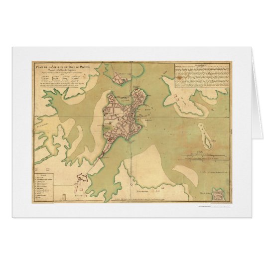 Port of Boston Massachusetts Map 1764 Cards (Front Horizontal)