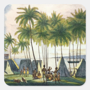 Port of Hanarourou in the Sandwich Islands Square Sticker