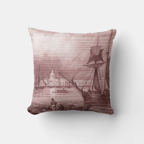 Port of New Orleans Louisiana Red Vintage Throw Pillow