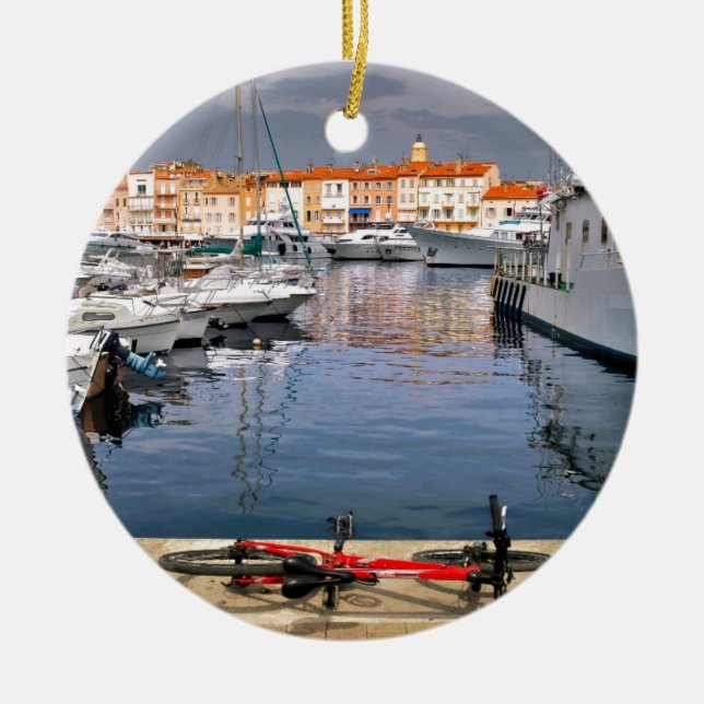 Port of Saint-Tropez in France Ceramic Ornament (Front)