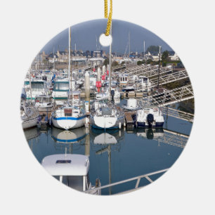 Port of Saint-Vaast-la-Hougue in France Ceramic Ornament