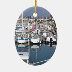 Port of Saint-Vaast-la-Hougue in France Ceramic Ornament