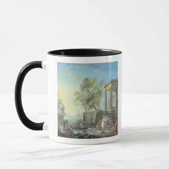 Port Scene with Setting Sun (oil on canvas) Mug (Left)