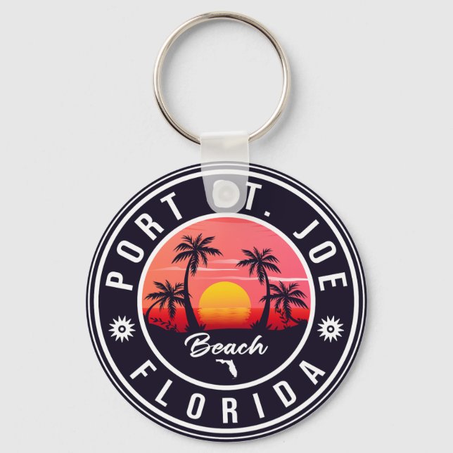 Port St. Joe Florida Retro Sunset Souvenir Keychain (Front)