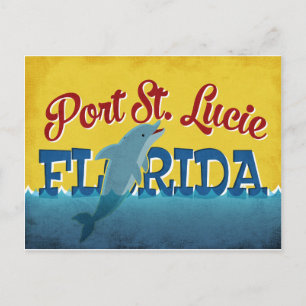 Port St Lucie Florida Dolphin Retro Vintage Travel Postcard
