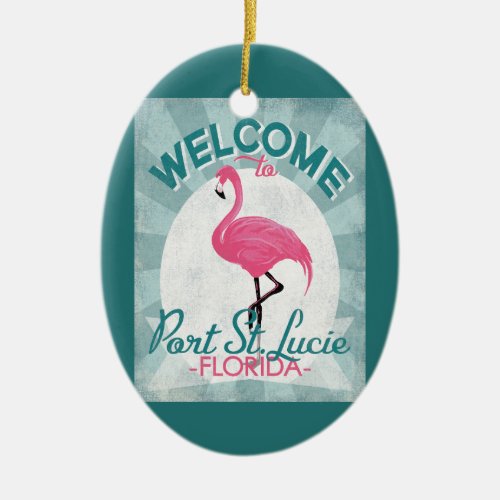 Port St Lucie Florida Pink Flamingo Retro Ceramic Ornament