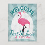 Port St Lucie Florida Pink Flamingo Retro Postcard