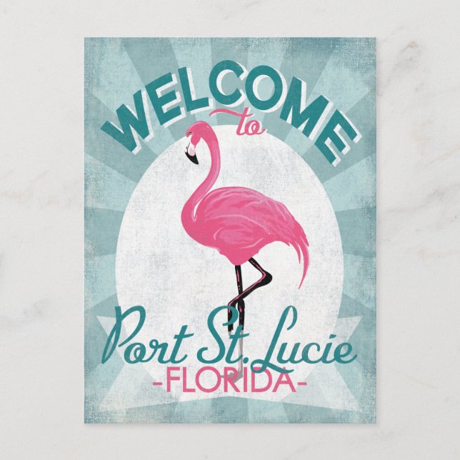 Port St Lucie Florida Pink Flamingo Retro Postcard (Front)