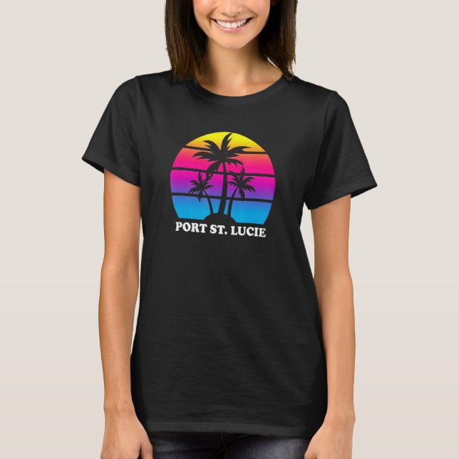 Port St Lucie Florida Retro Palm Tree Sunset Vacat T-Shirt (Front)