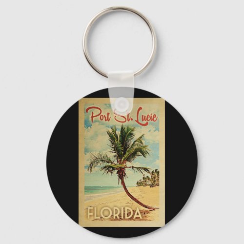 Port St Lucie Palm Tree Vintage Travel Keychain