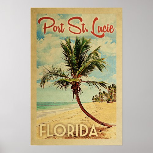 Port St Lucie Poster Palm Tree Vintage Travel