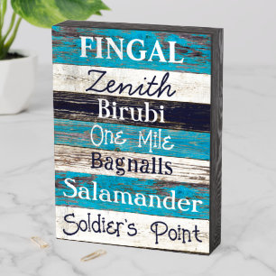 Port Stephens Beaches Blue White Distressed Wood Wooden Box Sign