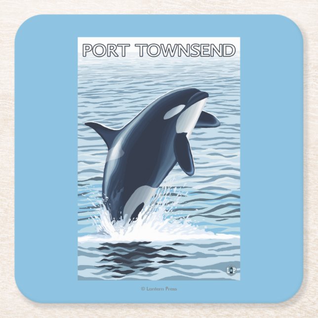 Port Townsend, WashingtonOrca Jumping Square Paper Coaster (Front)
