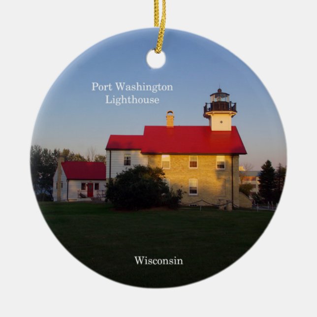 Port Washington Lighthouse circle ornament (Front)