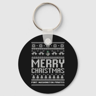Port Washington Pirates Logo Merry Christmas Ugly Keychain