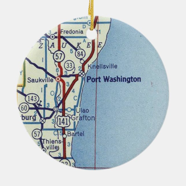 Port Washington WI Map Ceramic Ornament (Back)