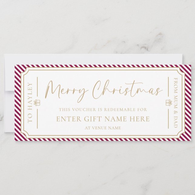 Port Wine Stripe Christmas Gift Voucher Card (Front)