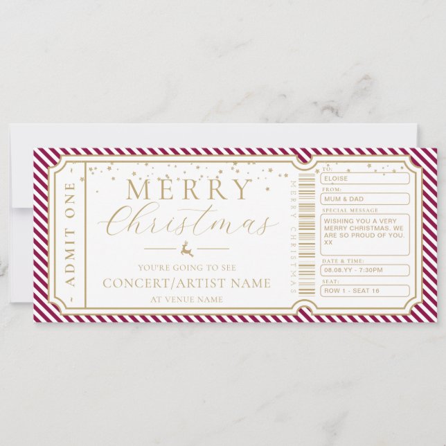 Port Wine Stripe Concert Ticket Gift Voucher Card (Front)