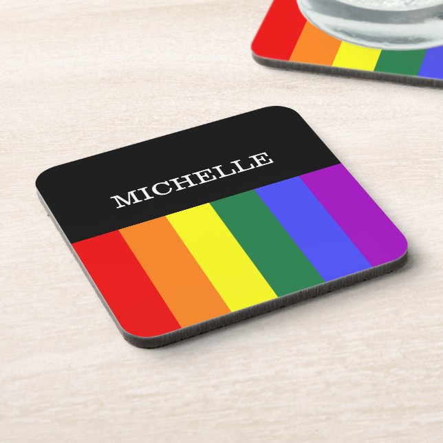 Porta Copos Orgulho Gay Rainbow Personalizado Beverage Coaster (Left Side)