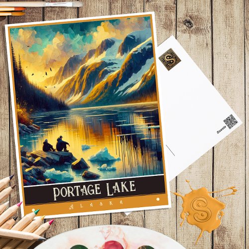 Portage Lake Alaska  Vintage Painting Postcard