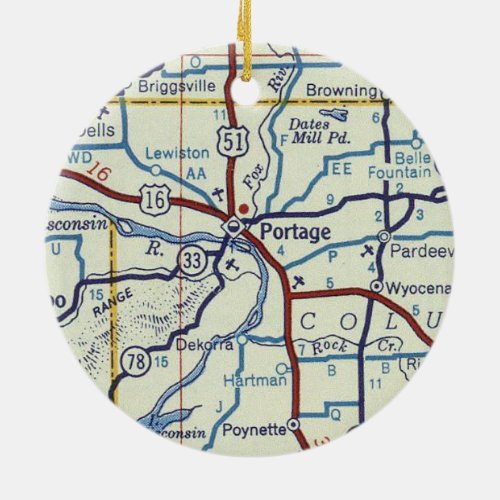 Portage WI Vintage Map Ceramic Ornament