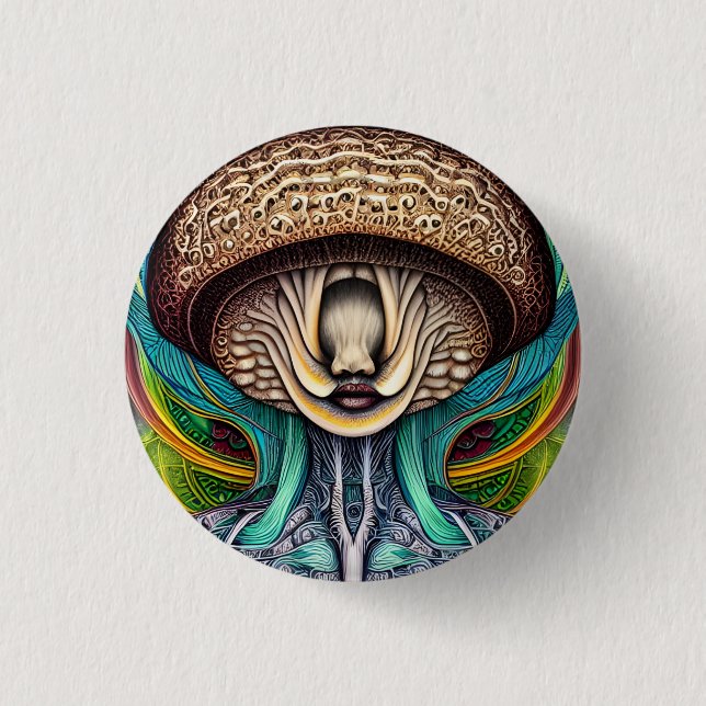 Portait of a Mushroom With Human Features  Button (Front)