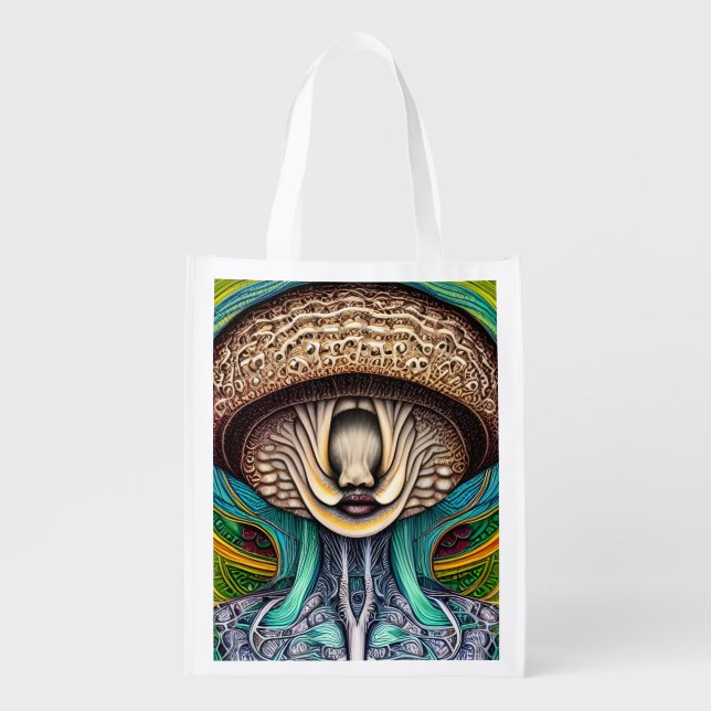 Portait of a Mushroom With Human Features  Grocery Bag (Front)