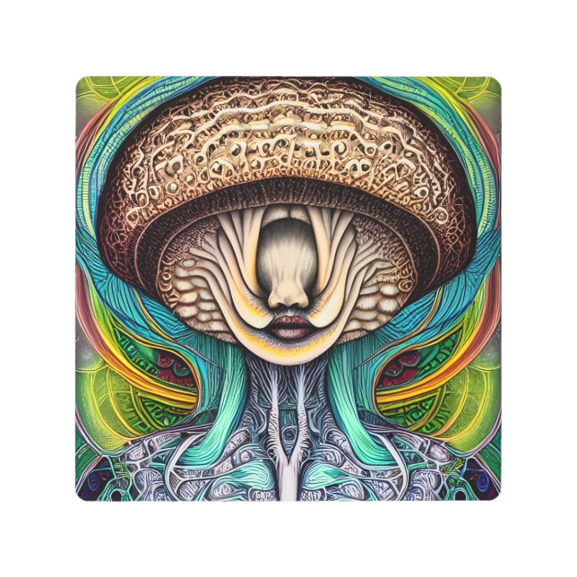 Portait of a Mushroom With Human Features  Metal Print (Front)