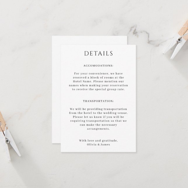 Portait Wedding Details Card (Front/Back In Situ)