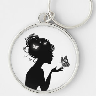 Porte-clés La femme papillons blancs Keychain