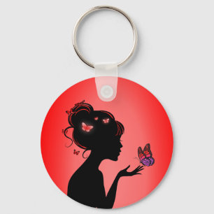 Porte-clés La femme papillons rouges Keychain