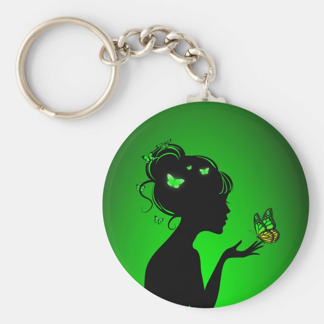 Porte-clés La femme papillons verts Keychain (Front)