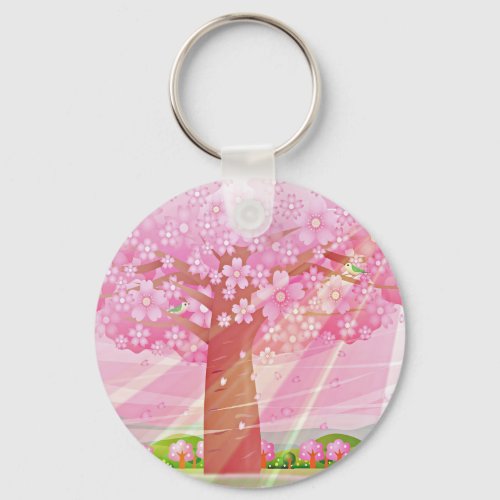 Porte_Cls motif arbre rose Keychain