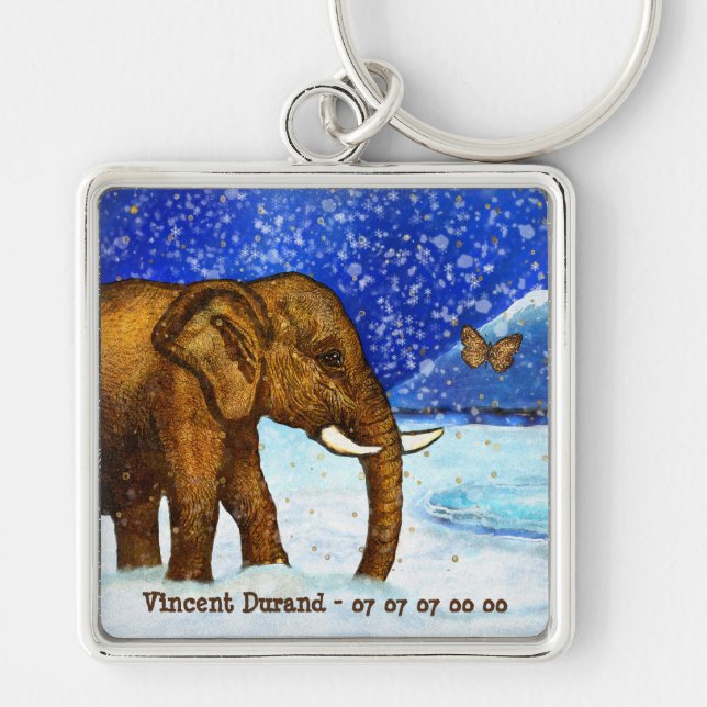 Porte-clés  personnalisable Eléphant et Papillon Keychain (Front)