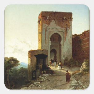 Porte de Justice, Alhambra, Granada (oil on canvas Square Sticker