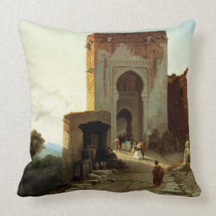 Porte de Justice, Alhambra, Granada (oil on canvas Throw Pillow