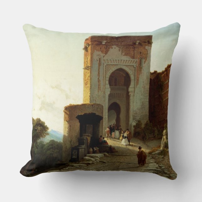 Porte de Justice, Alhambra, Granada (oil on canvas Throw Pillow (Front)