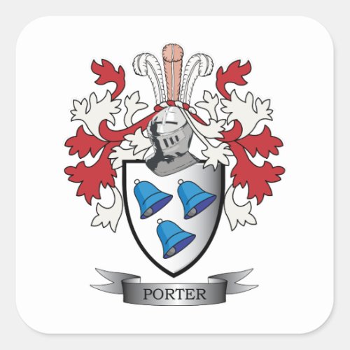 Porter Family Crest Coat of Arms Square Sticker