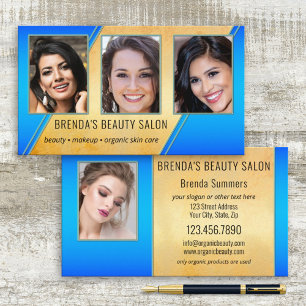 Portfolio Beauty Salon Gold Blue Business Card