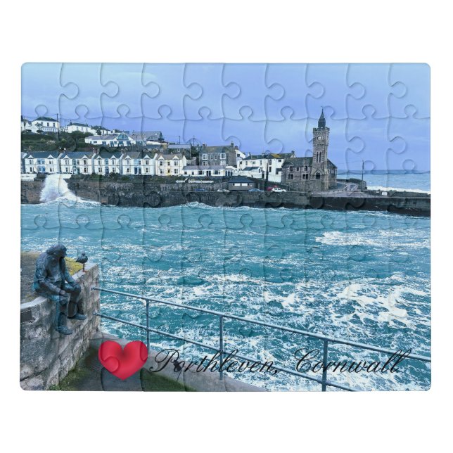Porthleven Clocktower + Waiting for Fish Sculpture Jigsaw Puzzle (Puzzle Horizontal)