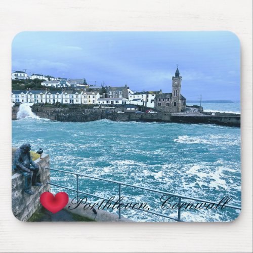Porthleven Clocktower  Waiting for Fish Sculpture Mouse Pad