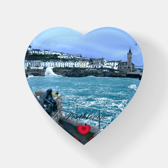 Porthleven Clocktower + Waiting for Fish Sculpture Paperweight (Front)