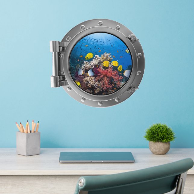 Porthole - Colorful Reef Fish Wall Decal (Home Office 2)