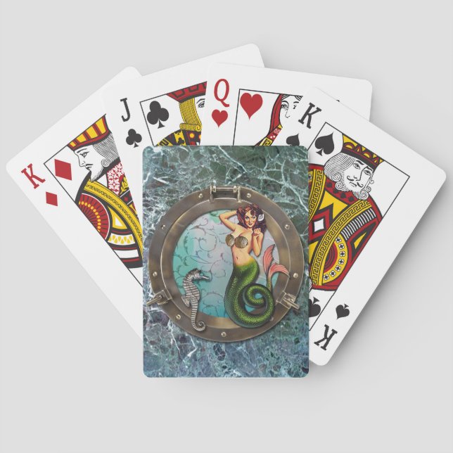 PORTHOLE  MERMAID, altered art playing cards (Back)