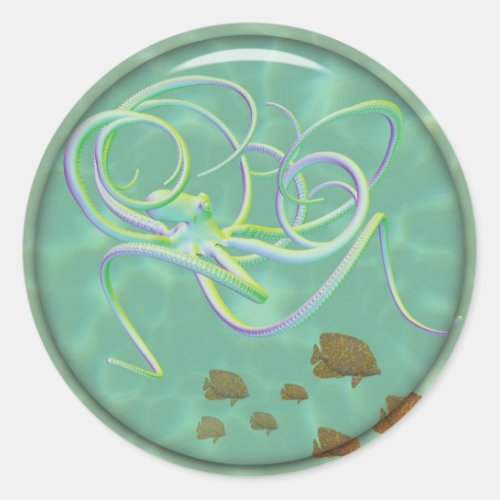 Porthole Ocean View Octopus Classic Round Sticker