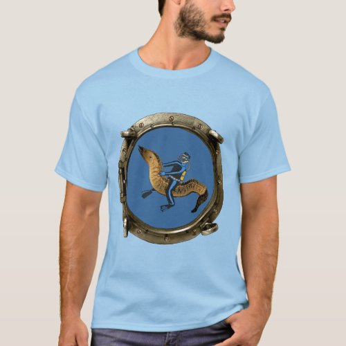 Porthole View of a SCUBA Diver Riding a Giant Eel T_Shirt