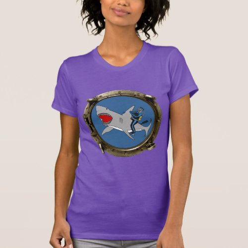 Porthole View of a SCUBA Diver Riding a Shark URM T_Shirt