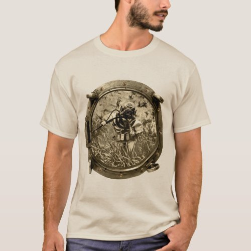 Porthole View of Diver with a Mark V Diving Helmet T_Shirt