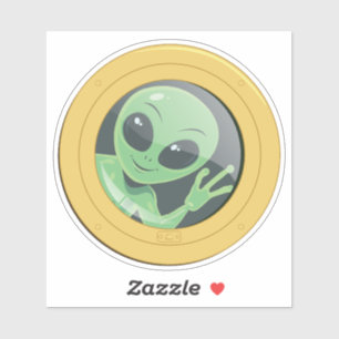 Porthole Window Alien Waving Boat Humour Sticker
