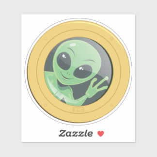 Porthole Window Alien Waving Boat Humour Sticker